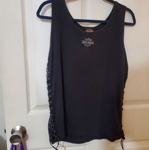 Woman's Harley Davidson Sleeveless Top Lace -up Sides w/Silver Grommets 1X